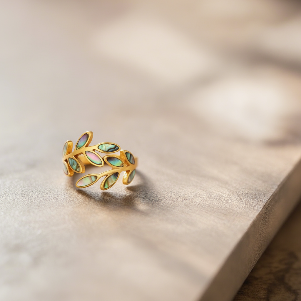Abalone Shell Leaf Wrap Ring