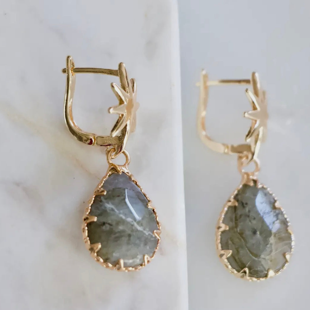 Lunar Labradorite Huggie Earrings
