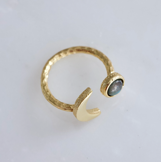 Abalone Crescent Moostone Ring