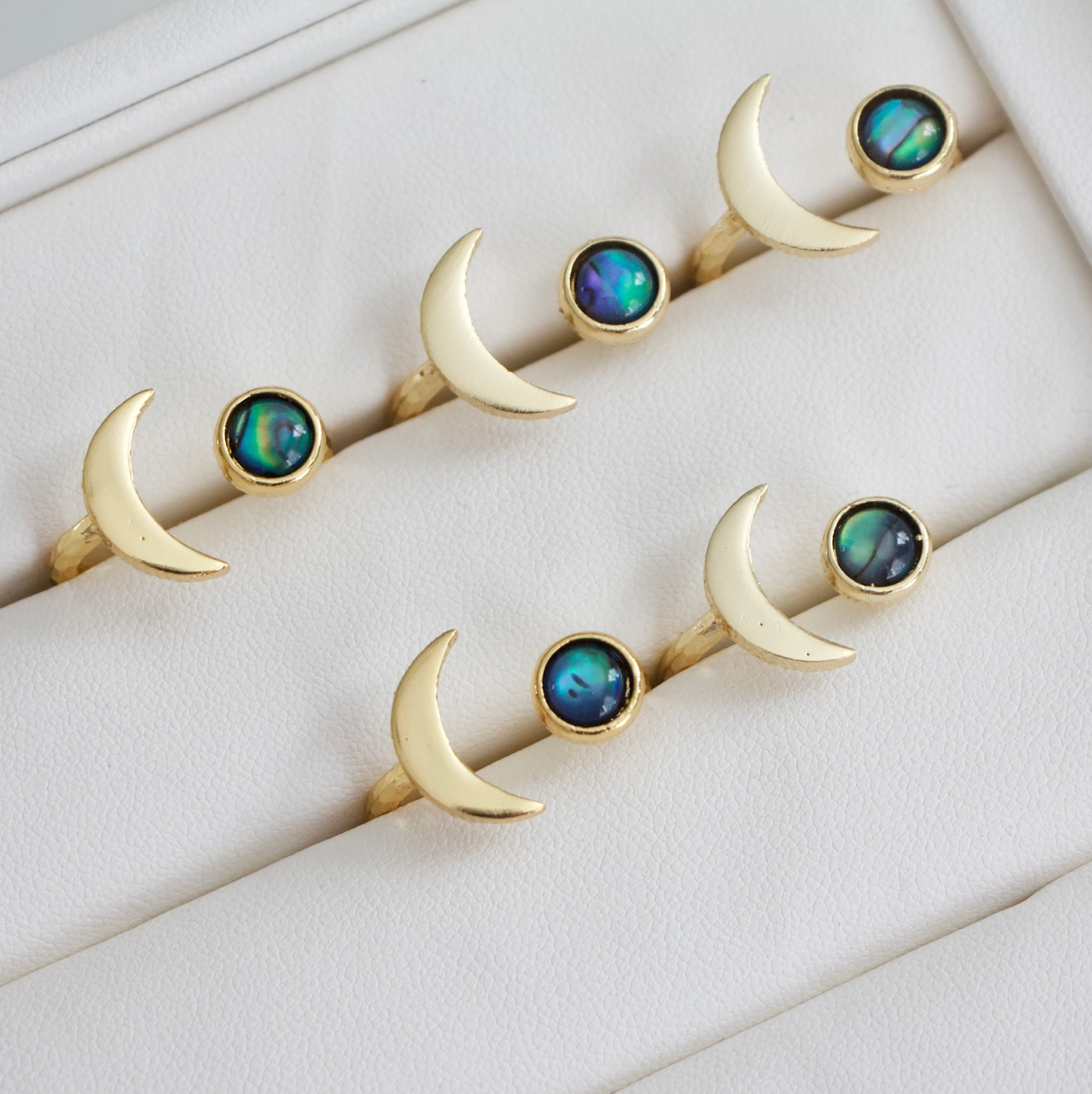 Abalone Crescent Moostone Ring