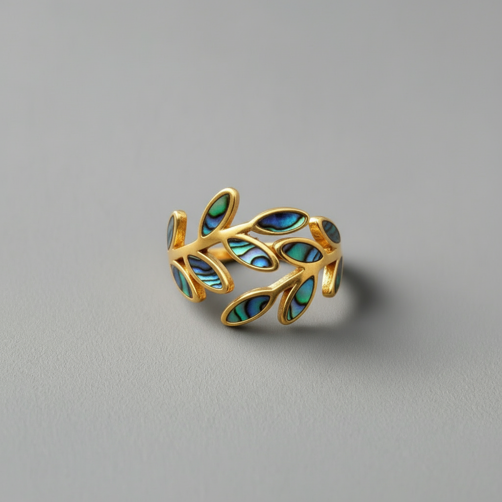 Abalone Shell Leaf Wrap Ring