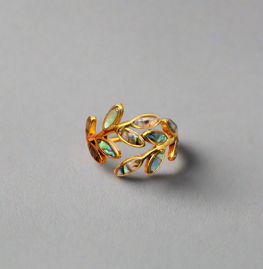 Abalone Shell Leaf Wrap Ring