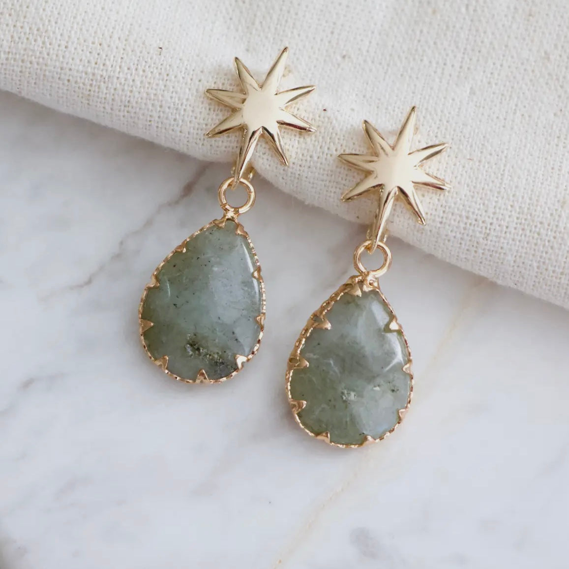 Lunar Labradorite Huggie Earrings