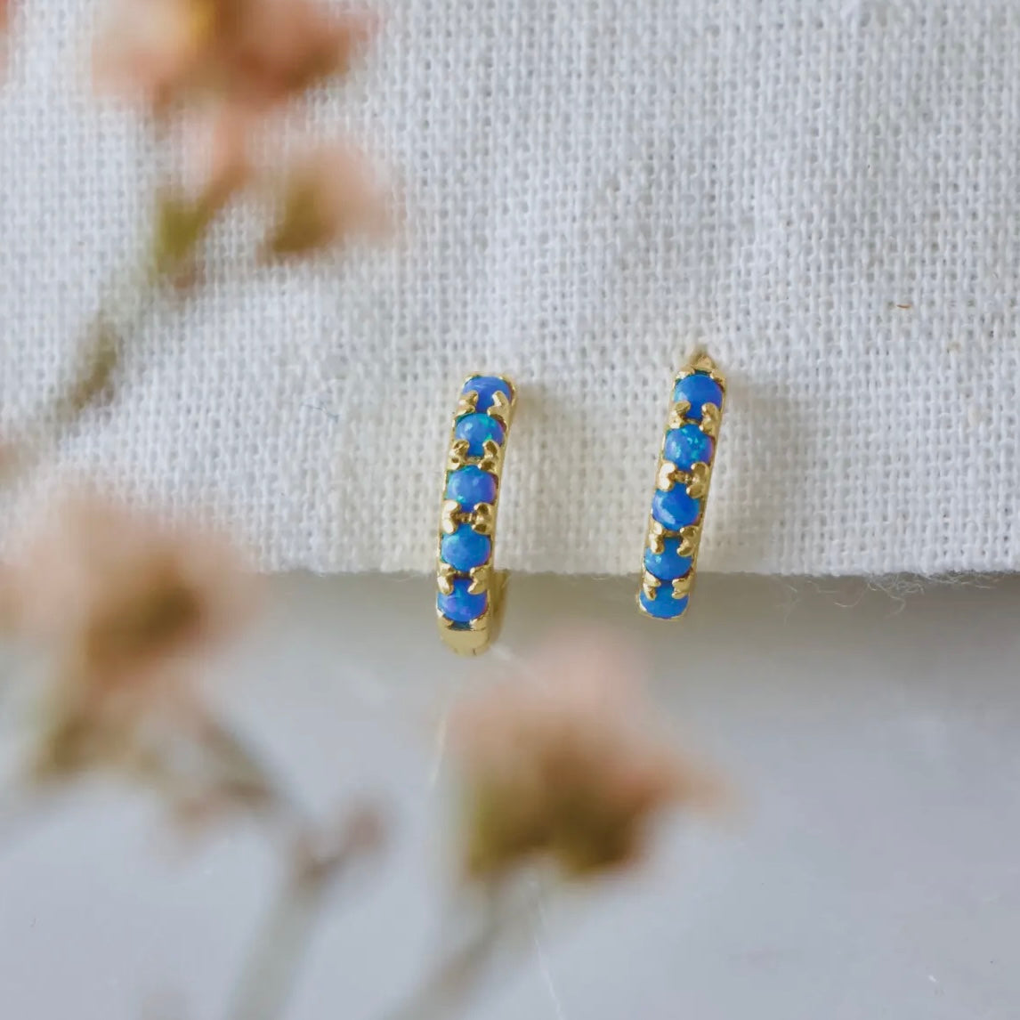 Blue Opal Huggie Earrings