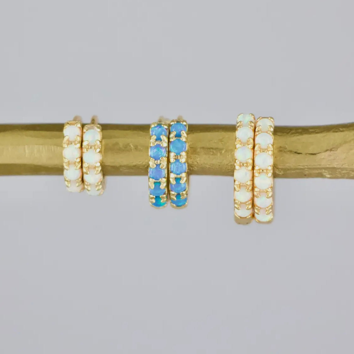 Blue Opal Huggie Earrings