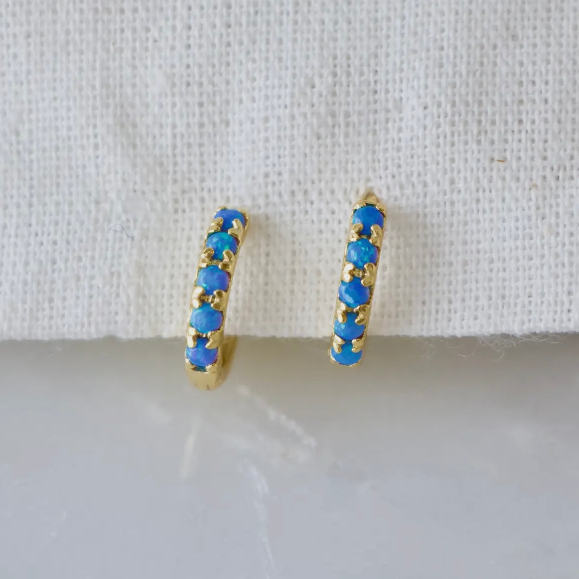 Blue Opal Huggie Earrings