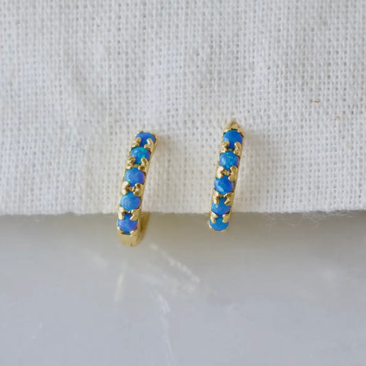 Blue Opal Huggie Earrings