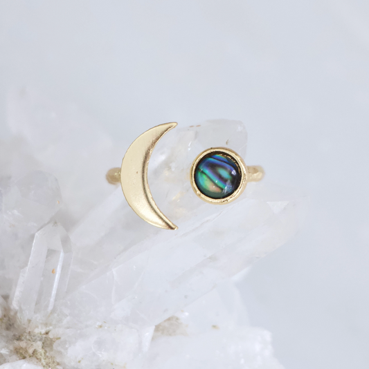 Abalone Crescent Moostone Ring