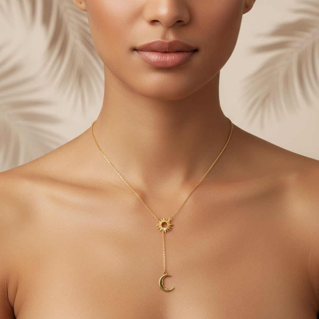 Sum & Moon Lariat Necklace Gold