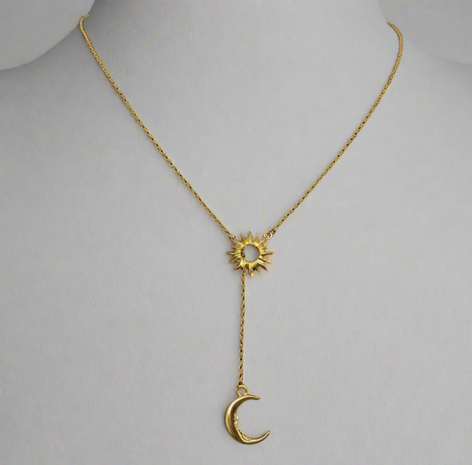Sum & Moon Lariat Necklace Gold