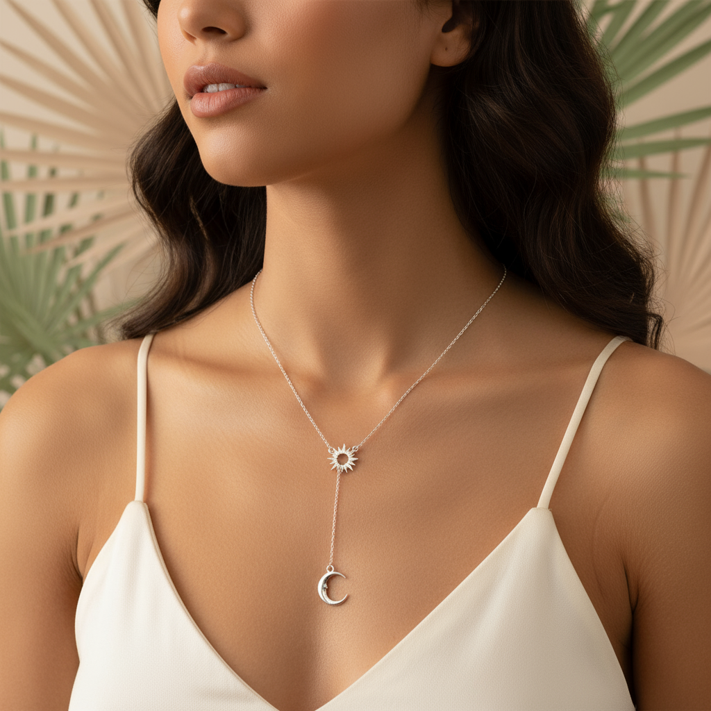 Sum & Moon Lariat Necklace Silver