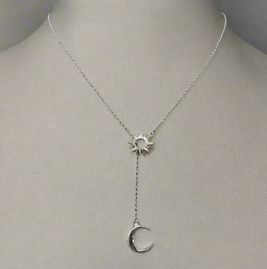 Sum & Moon Lariat Necklace Silver