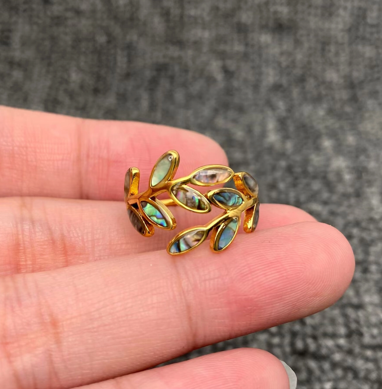 Abalone Shell Leaf Wrap Ring