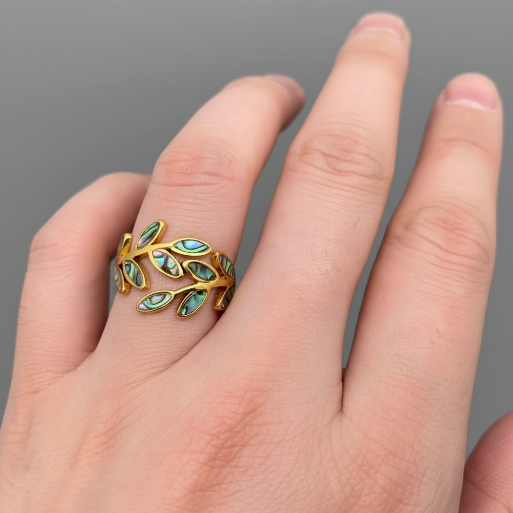 Abalone Shell Leaf Wrap Ring