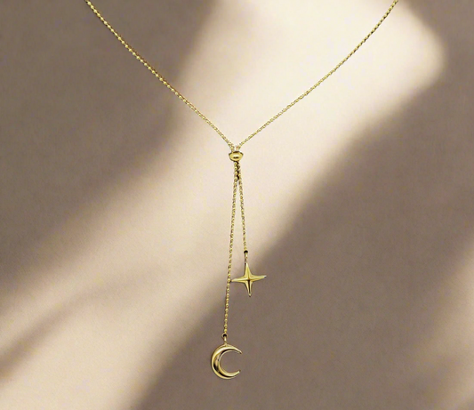 Star & Moon Lariat Necklace