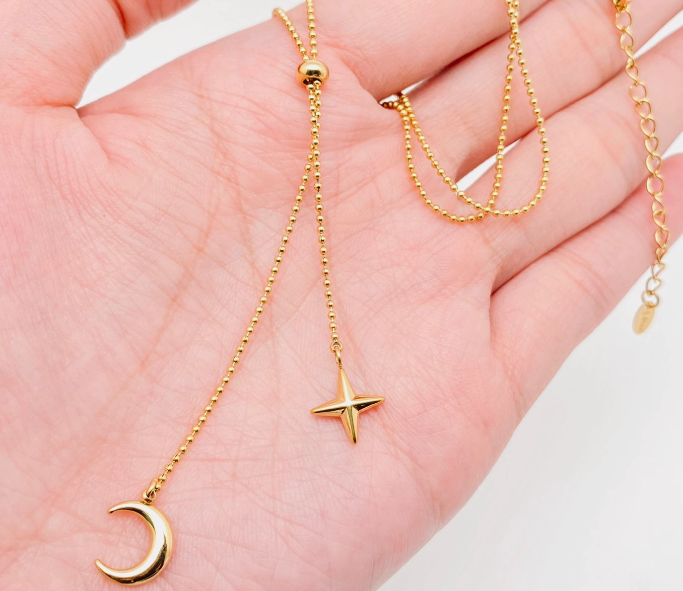 Star & Moon Lariat Necklace