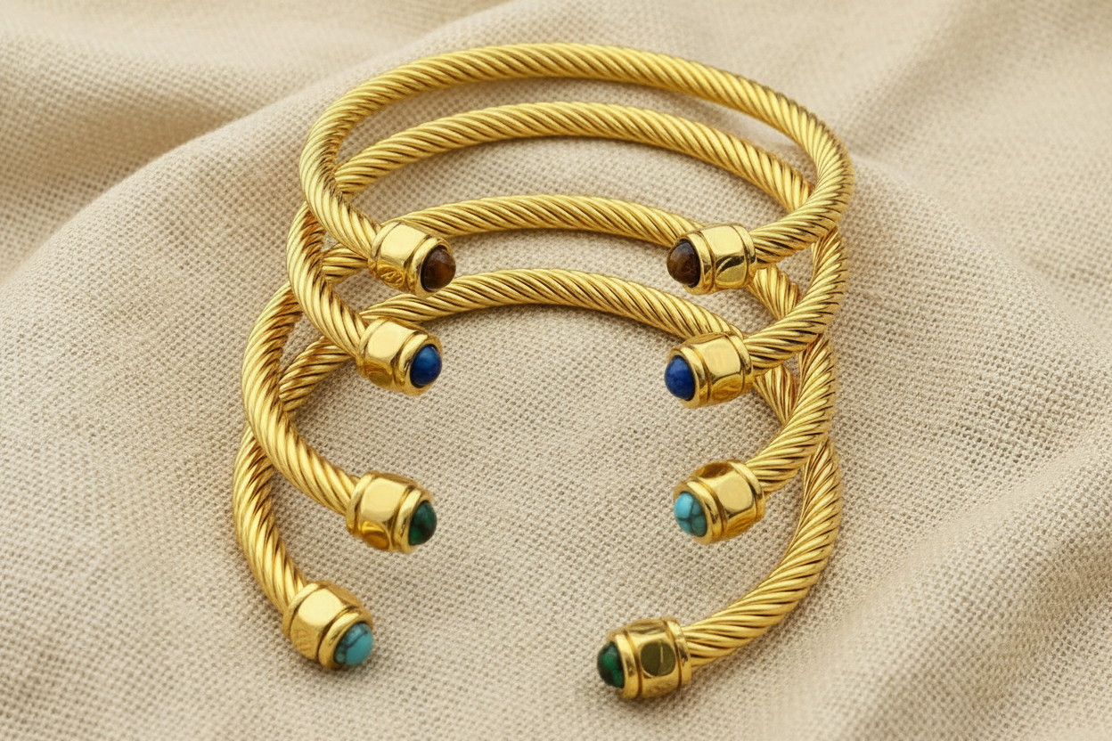 Twisted Gemstone Cuff Bangle