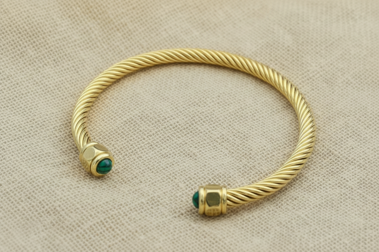 Twisted Gemstone Cuff Bangle