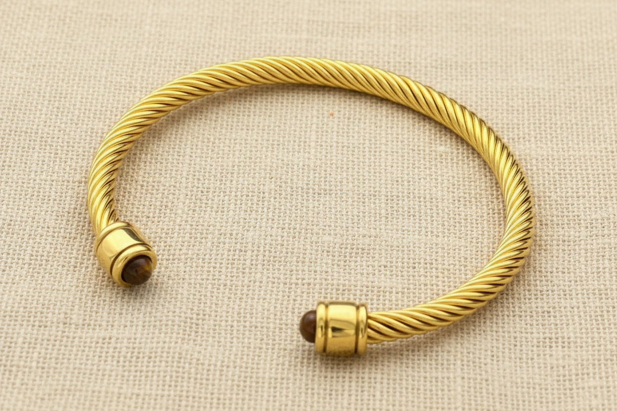 Twisted Gemstone Cuff Bangle