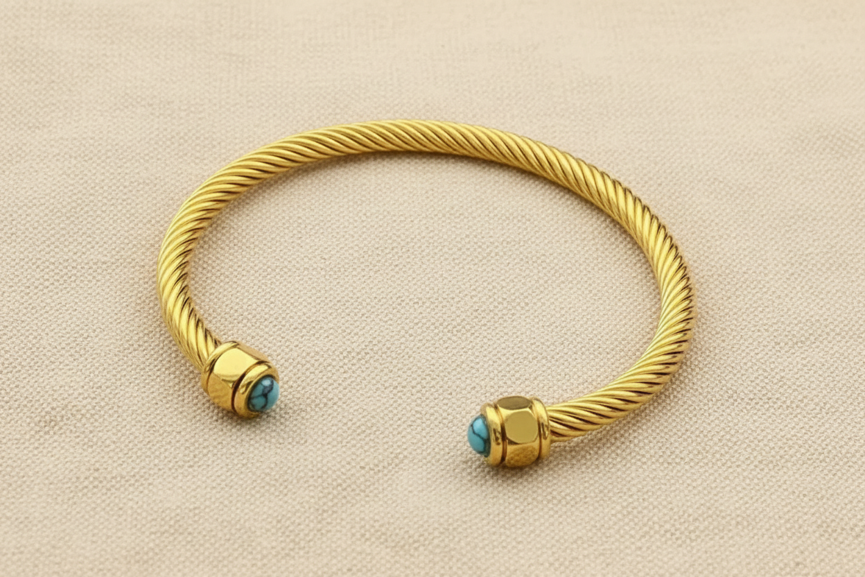 Twisted Gemstone Cuff Bangle