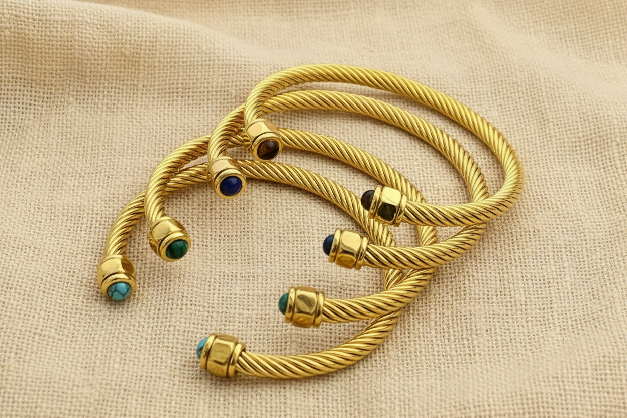 Twisted Gemstone Cuff Bangle