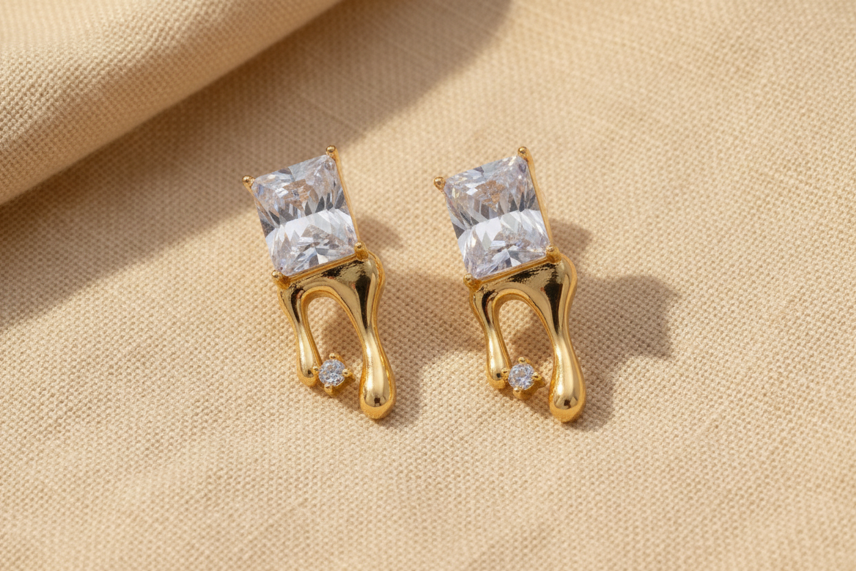 Dripping Gold Stud Earrings