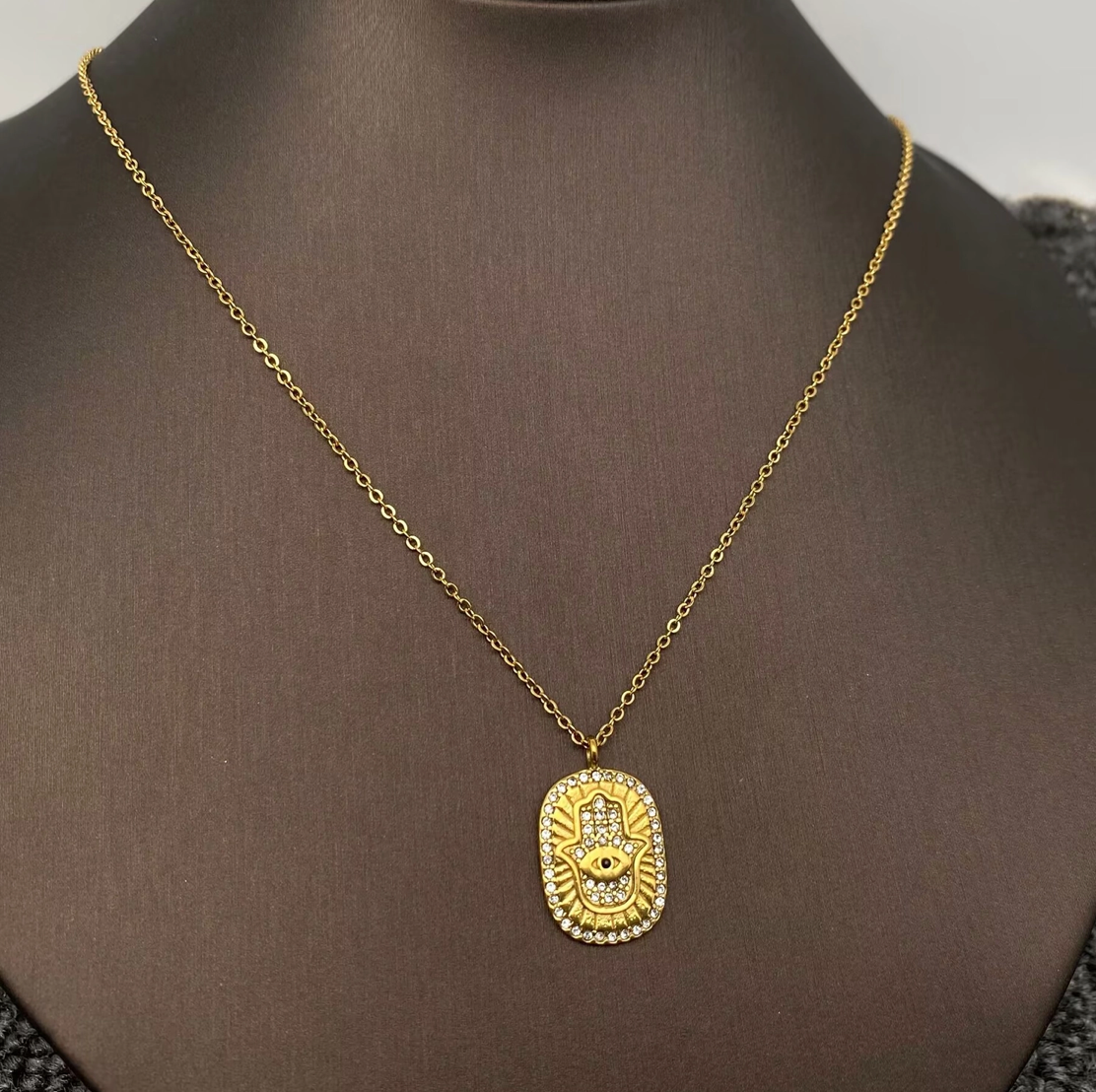 Pave Hamsa Necklace