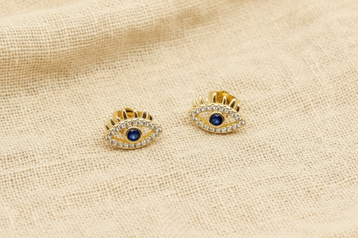 Navy Blue Evil Eye Stud Earrings