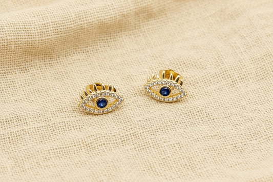 Navy Blue Evil Eye Stud Earrings