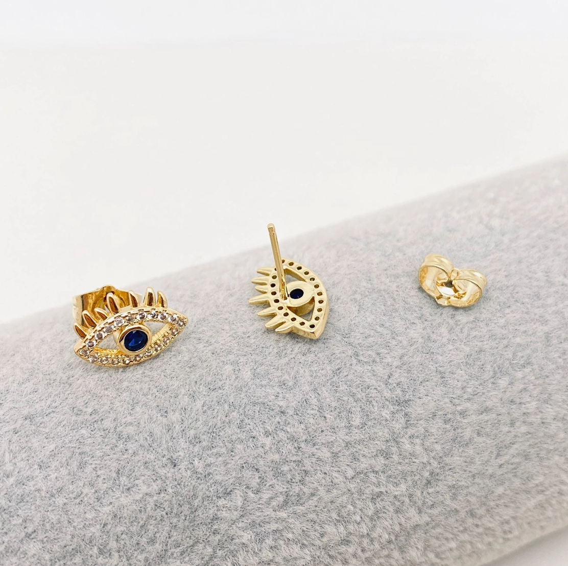 Navy Blue Evil Eye Stud Earrings