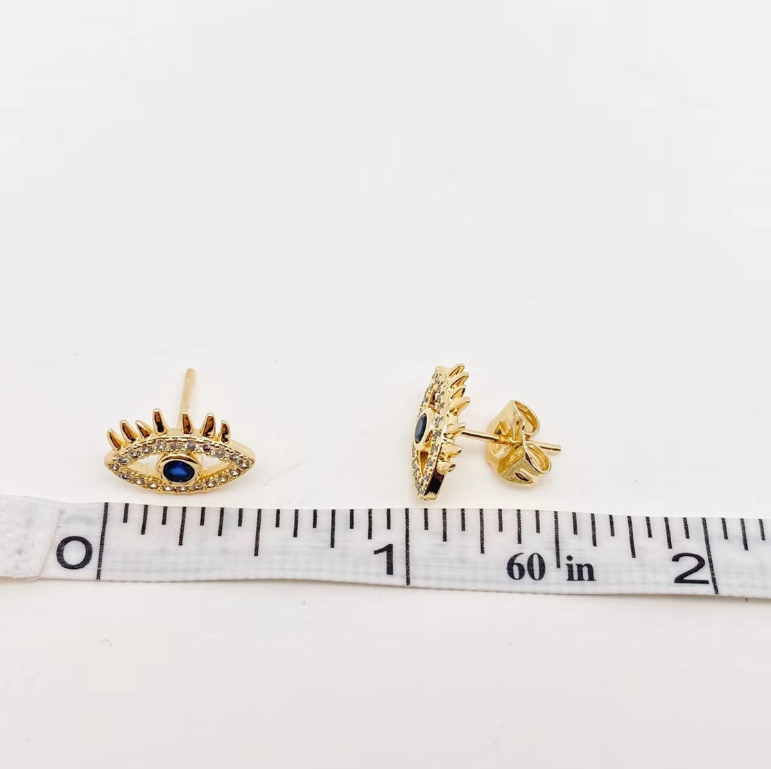 Navy Blue Evil Eye Stud Earrings