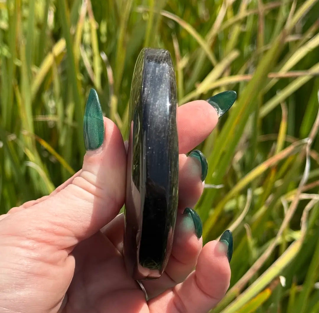 Silver Sheen Obsidian Moon Carving