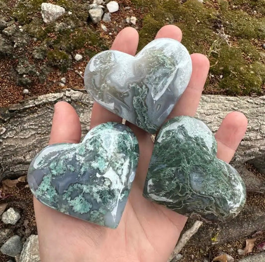 Moss Agate Heart Carving