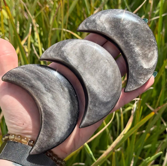 Silver Sheen Obsidian Moon Carving