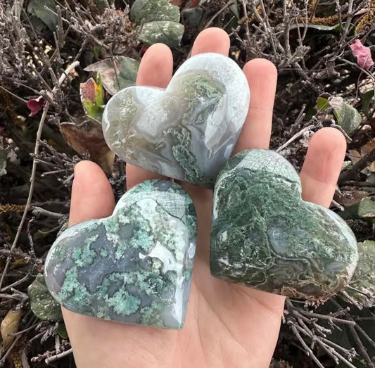 Moss Agate Heart Carving